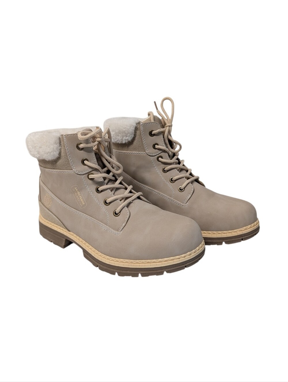 Anjou Femme Womens Beige Suede Sherpa Lined Lace Up Ankle Boots Size 10